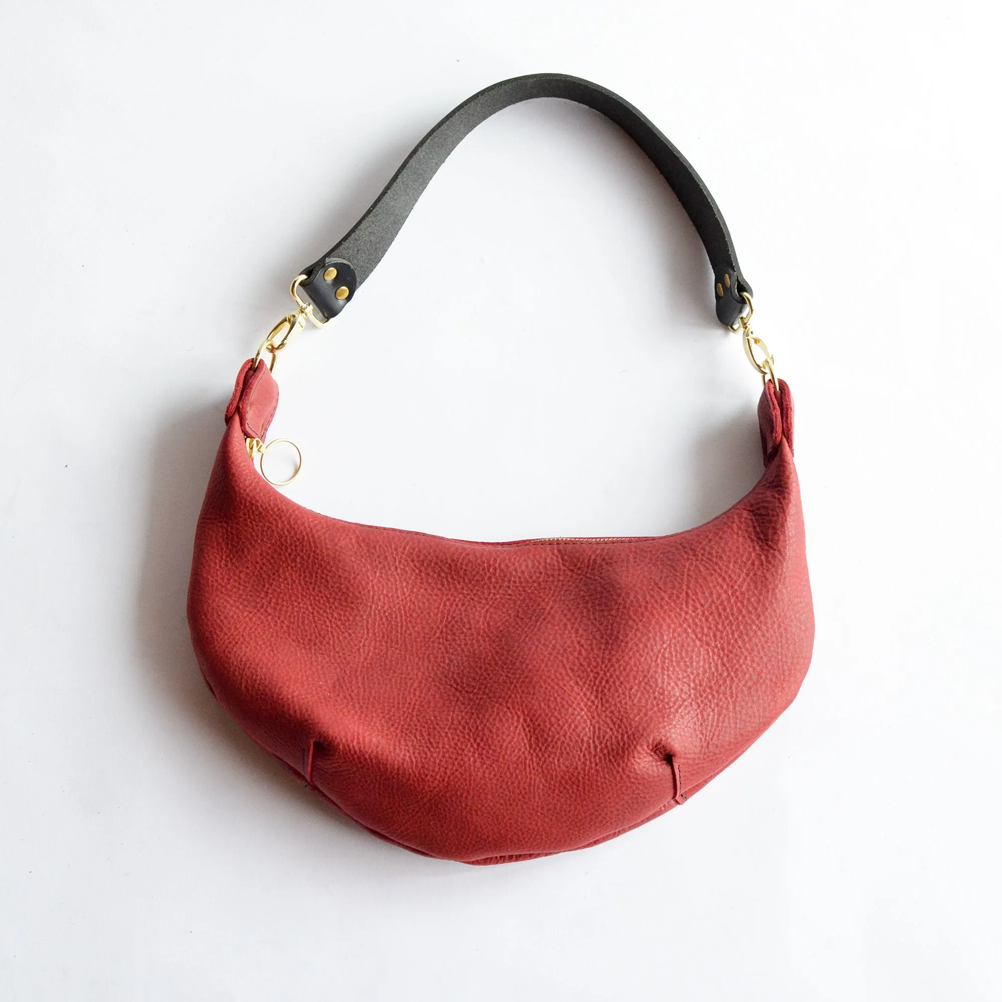 Leather HOBO Crossbody Bag - Red Leather