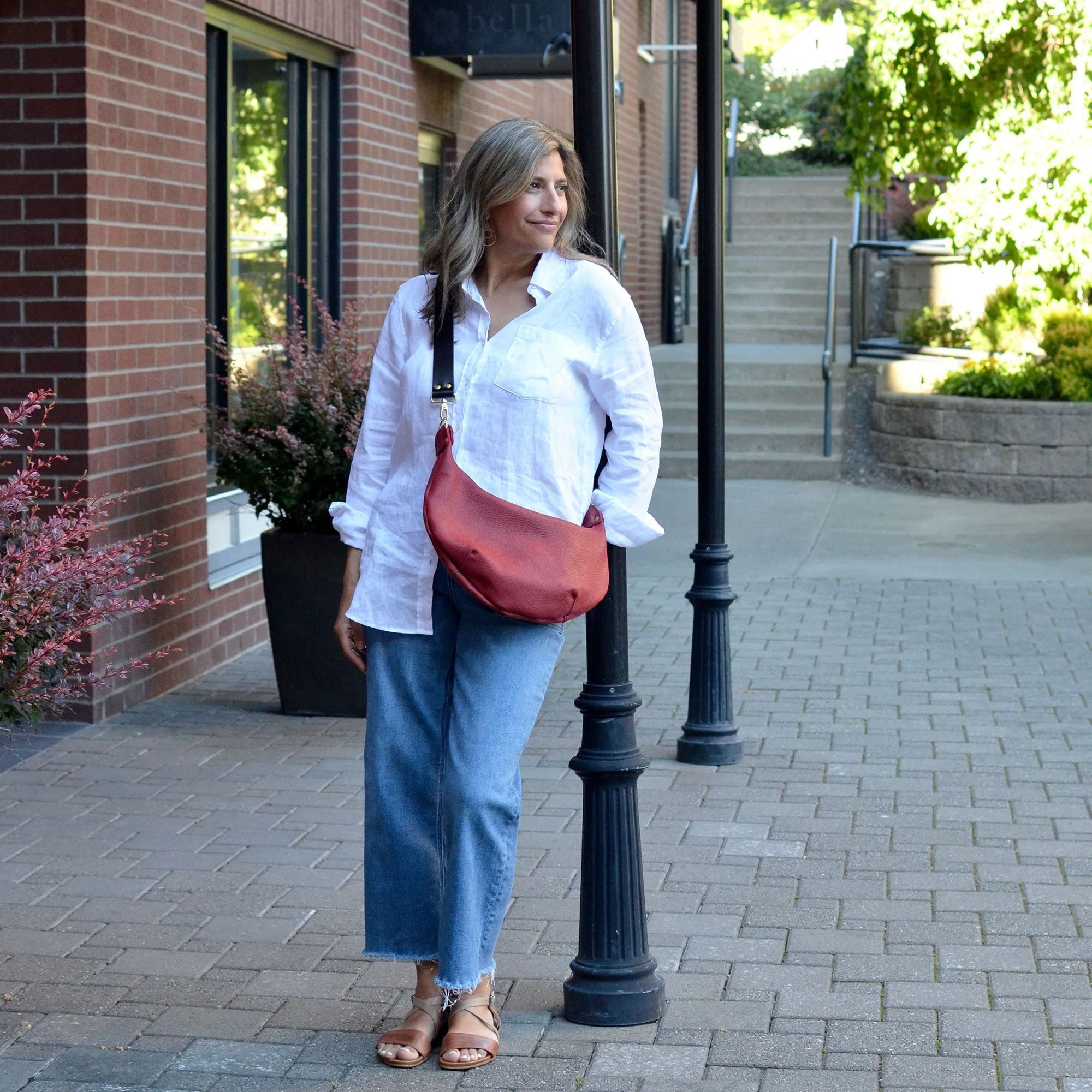 Leather HOBO Crossbody Bag - Red Leather