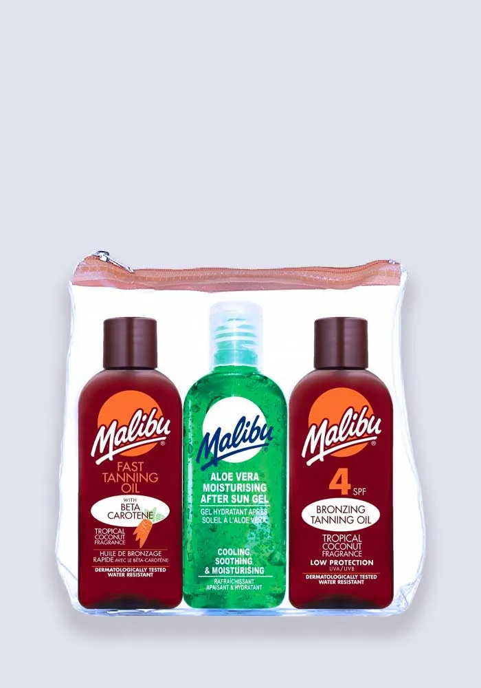 Malibu Tanning Oil Travel Pack Bag - Fast Tanning, SPF 4 and Aloe Vera Gel