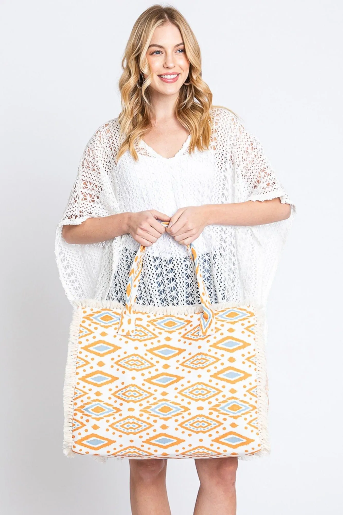 MB0201 Esmerelda Boho Pattern Fringe Tote Bag