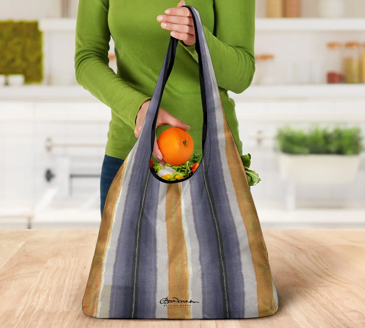 Menswear Denim Stripe Grocery Bag