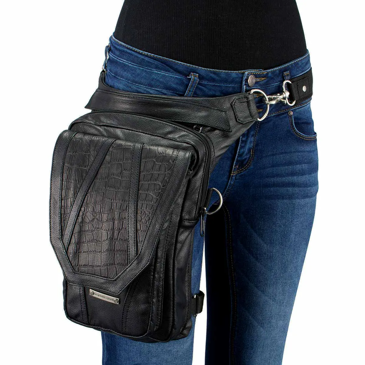 Milwaukee Leather MP8896 Extra Large Conceal and Carry Black Leather Thigh Bag with Waist Belt