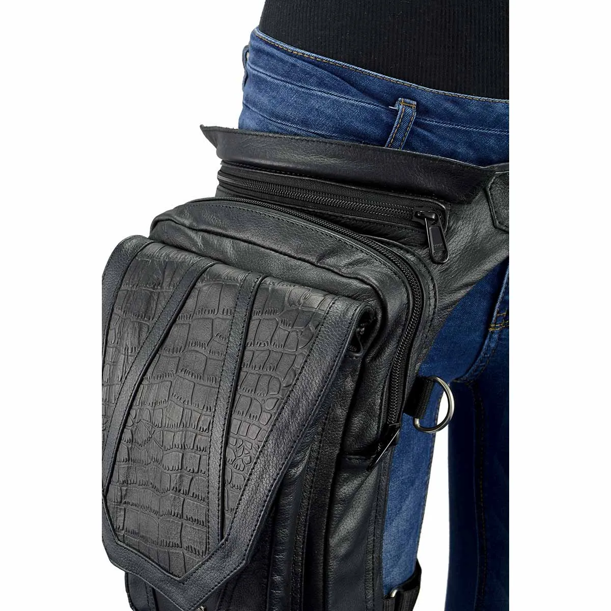 Milwaukee Leather MP8896 Extra Large Conceal and Carry Black Leather Thigh Bag with Waist Belt