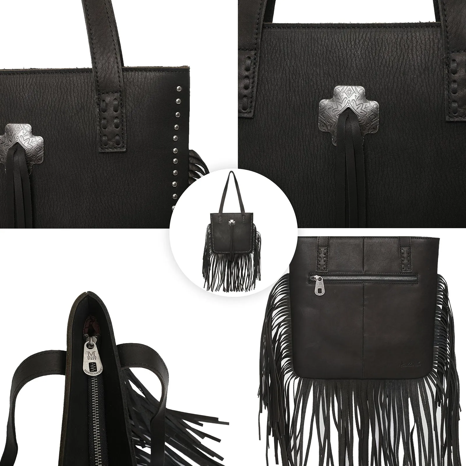 Montana West Concho Genuine Leather Fringe Tote Bag