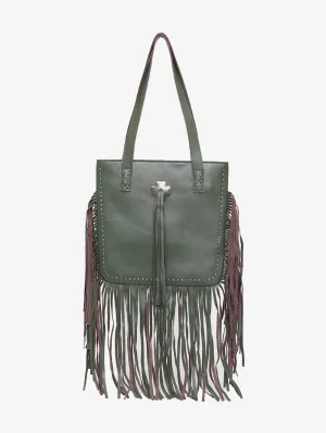 Montana West Concho Genuine Leather Fringe Tote Bag