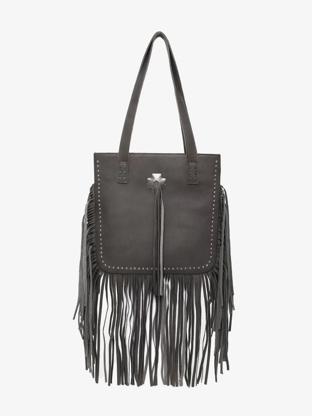 Montana West Concho Genuine Leather Fringe Tote Bag