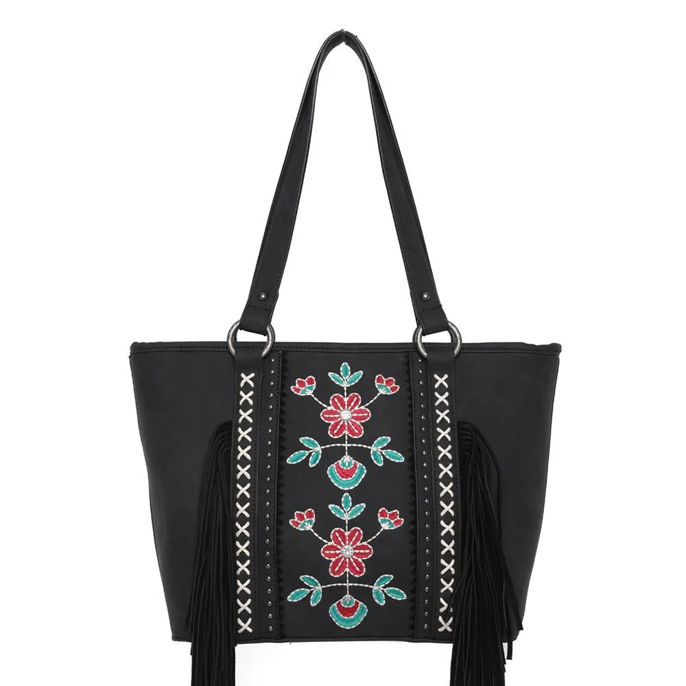 Montana West Embroidered Floral Fringe Concealed Carry Tote