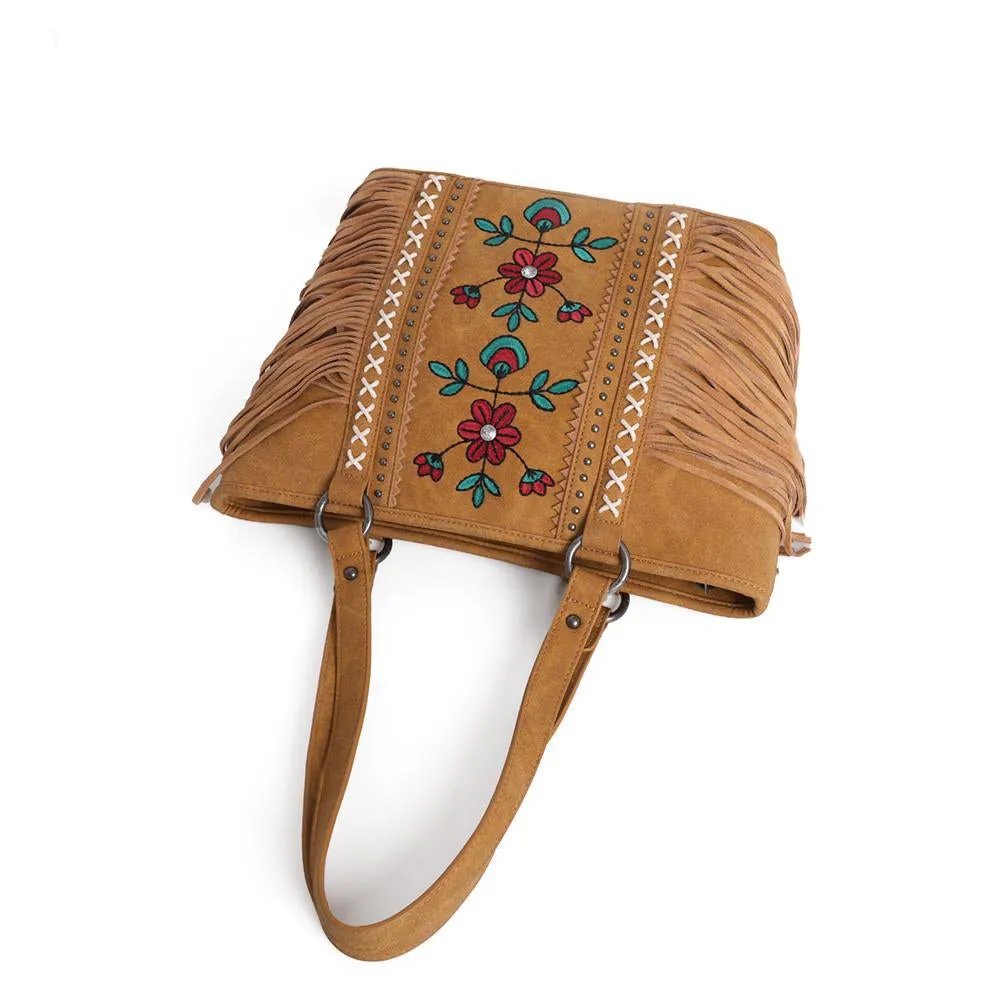 Montana West Embroidered Floral Fringe Concealed Carry Tote