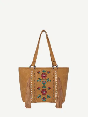 Montana West Embroidered Floral Fringe Concealed Carry Tote