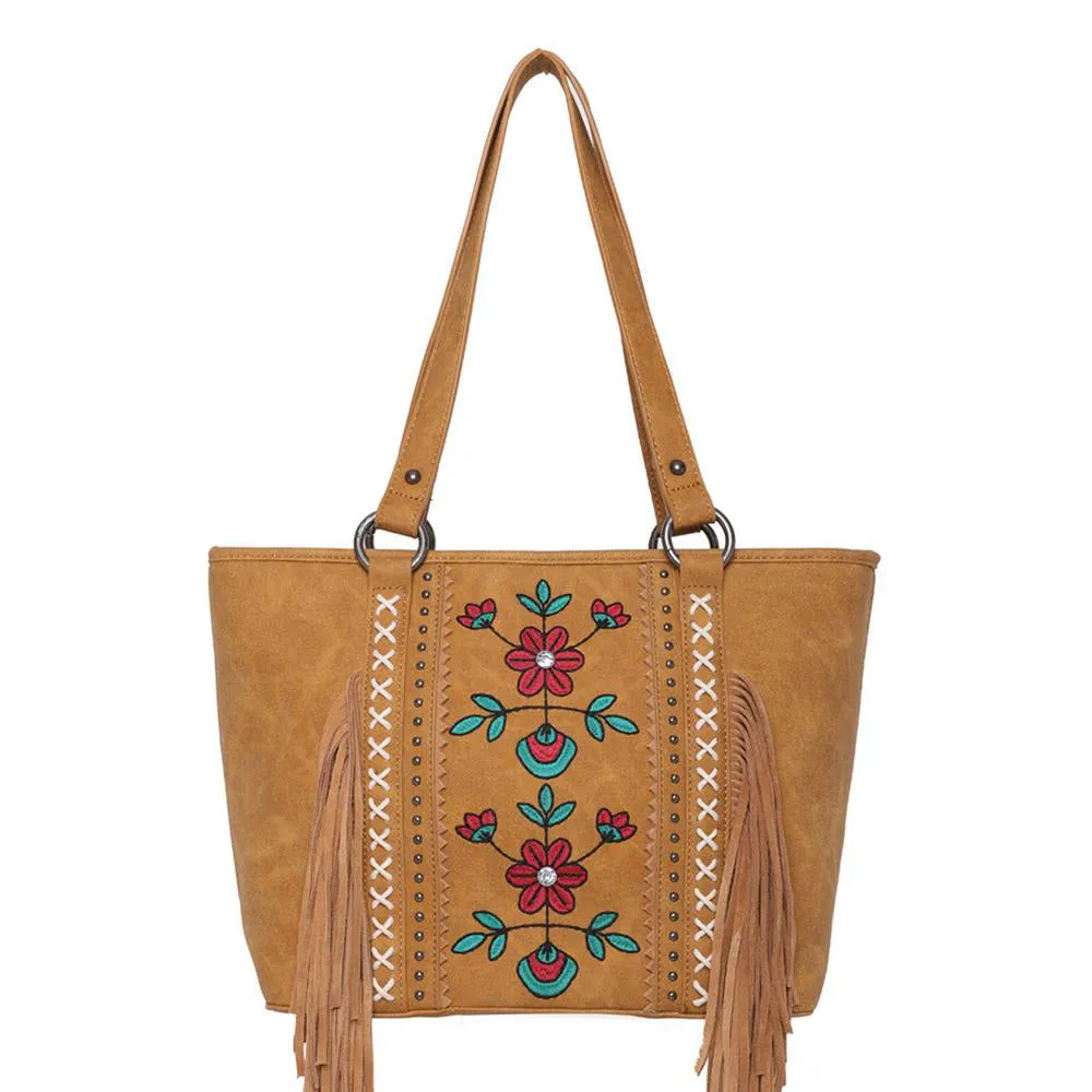 Montana West Embroidered Floral Fringe Concealed Carry Tote