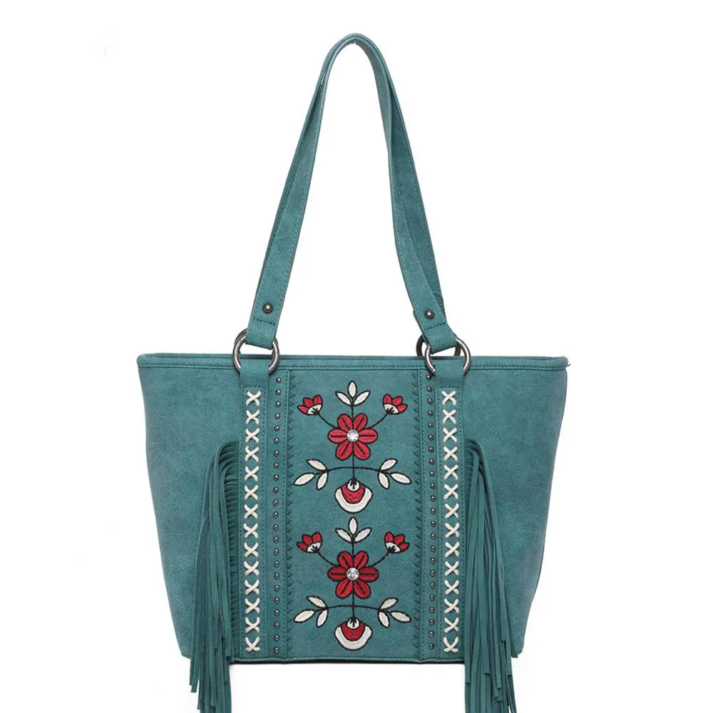 Montana West Embroidered Floral Fringe Concealed Carry Tote