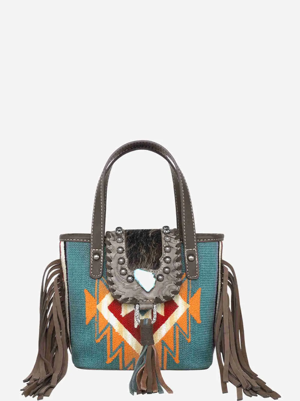 Montana West Hair-On Cowhide Aztec Tapestry Crossbody Mini Tote