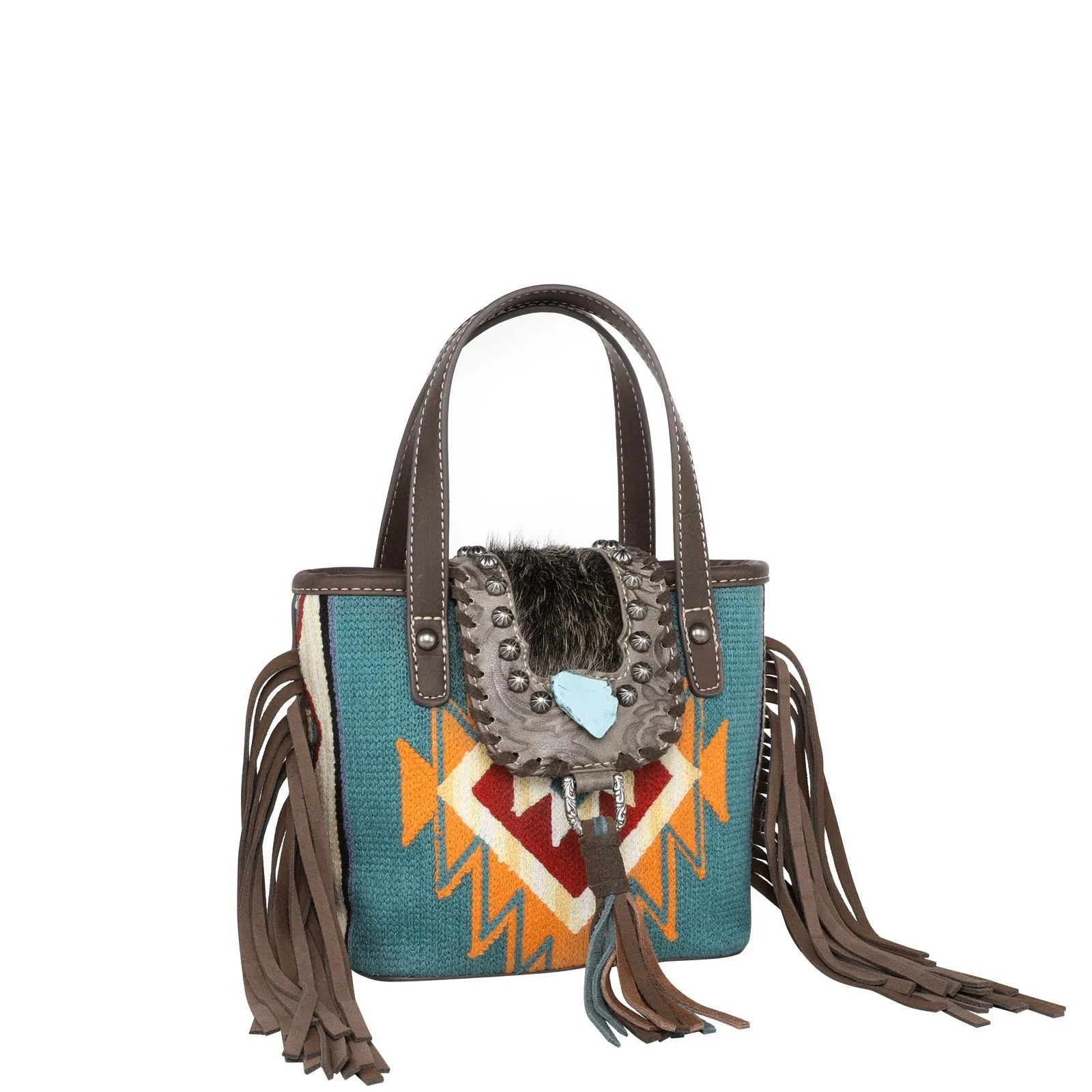 Montana West Hair-On Cowhide Aztec Tapestry Crossbody Mini Tote