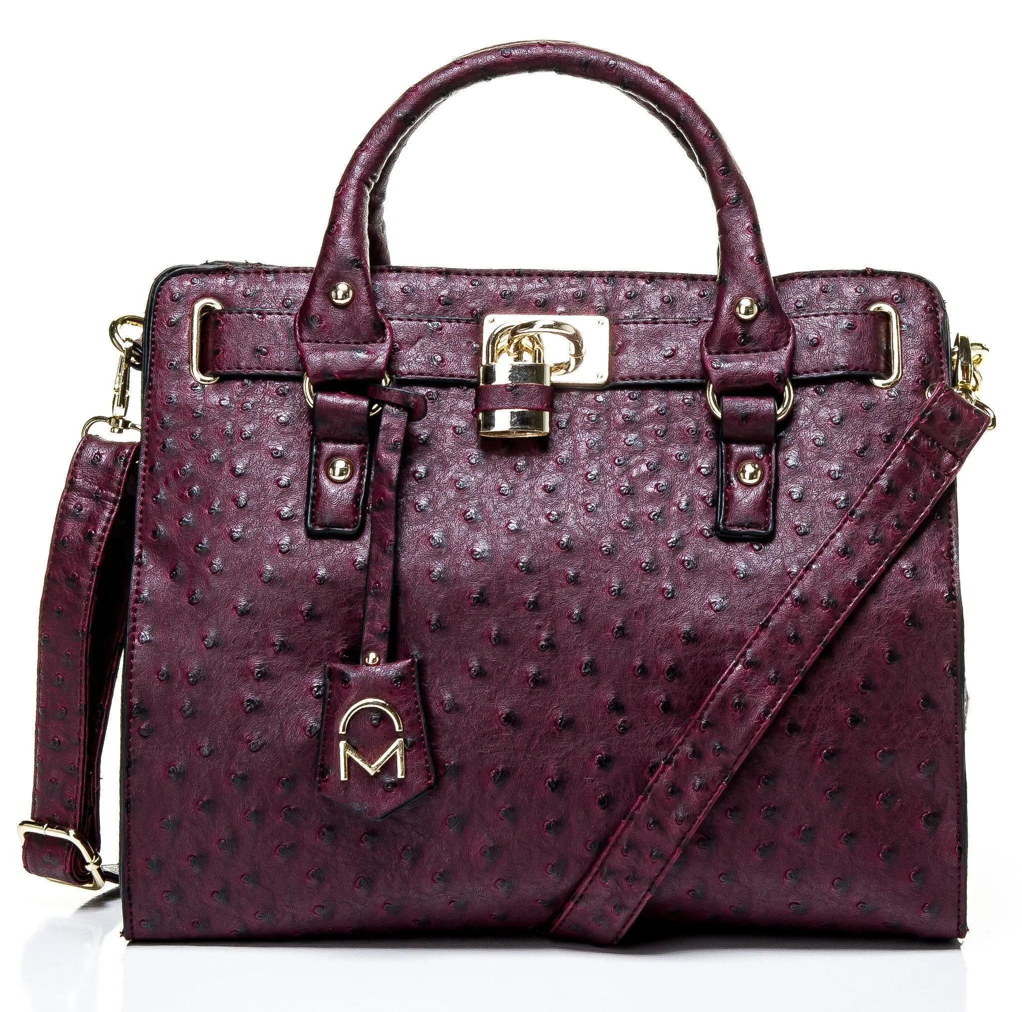 Ostrich Finish Temira Tote - Burgundy