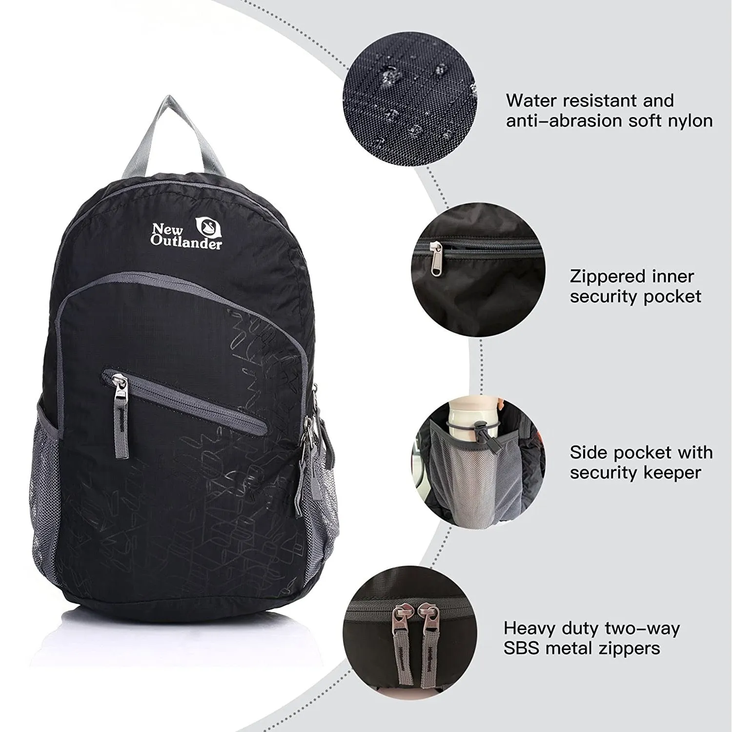 Outlander Ultra Lightweight Packable Water Resistant  Travel Hiking Backpack | Black