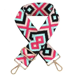 Pink & Black Boho Adjustable Aztec Guitar Strap