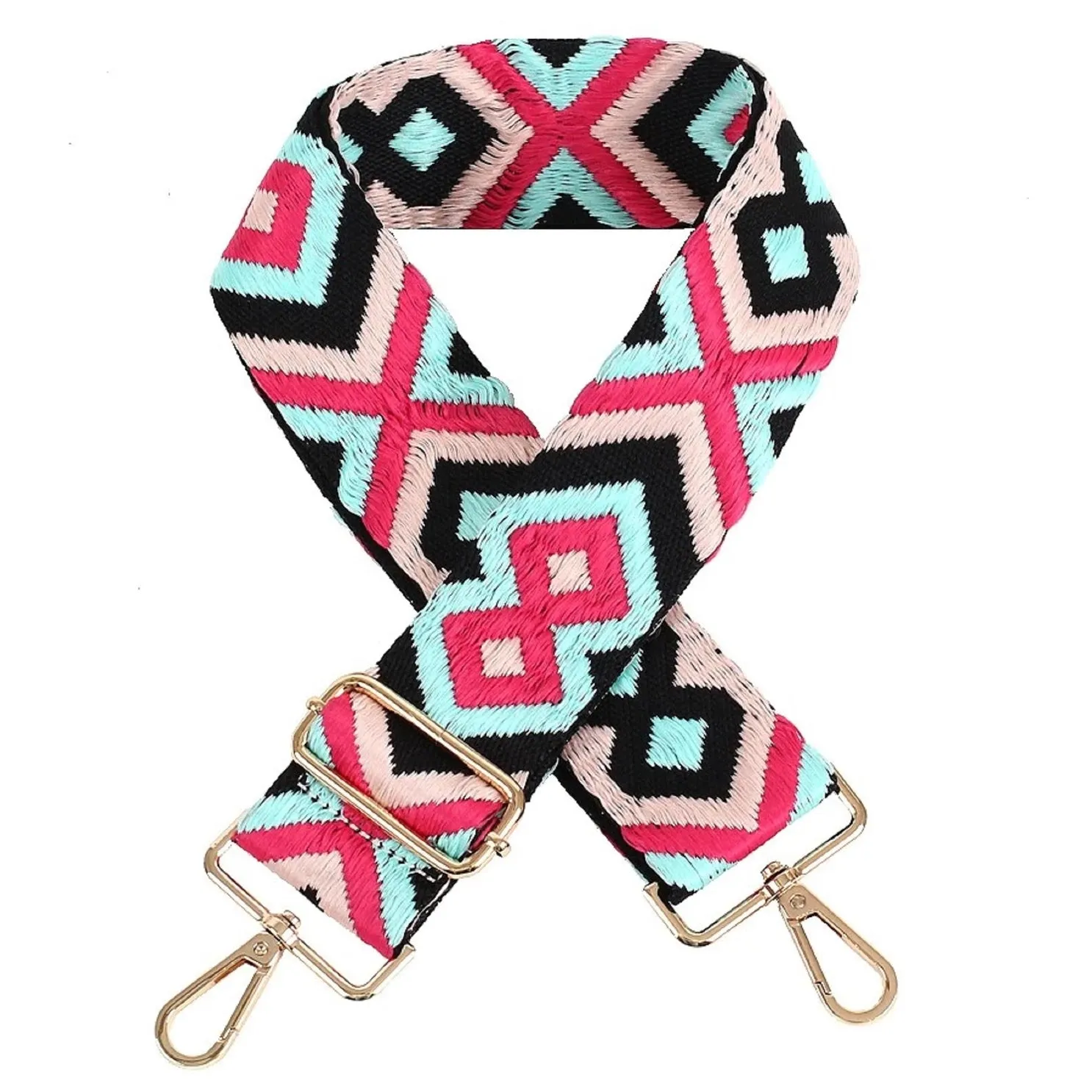 Pink & Black Boho Adjustable Aztec Guitar Strap