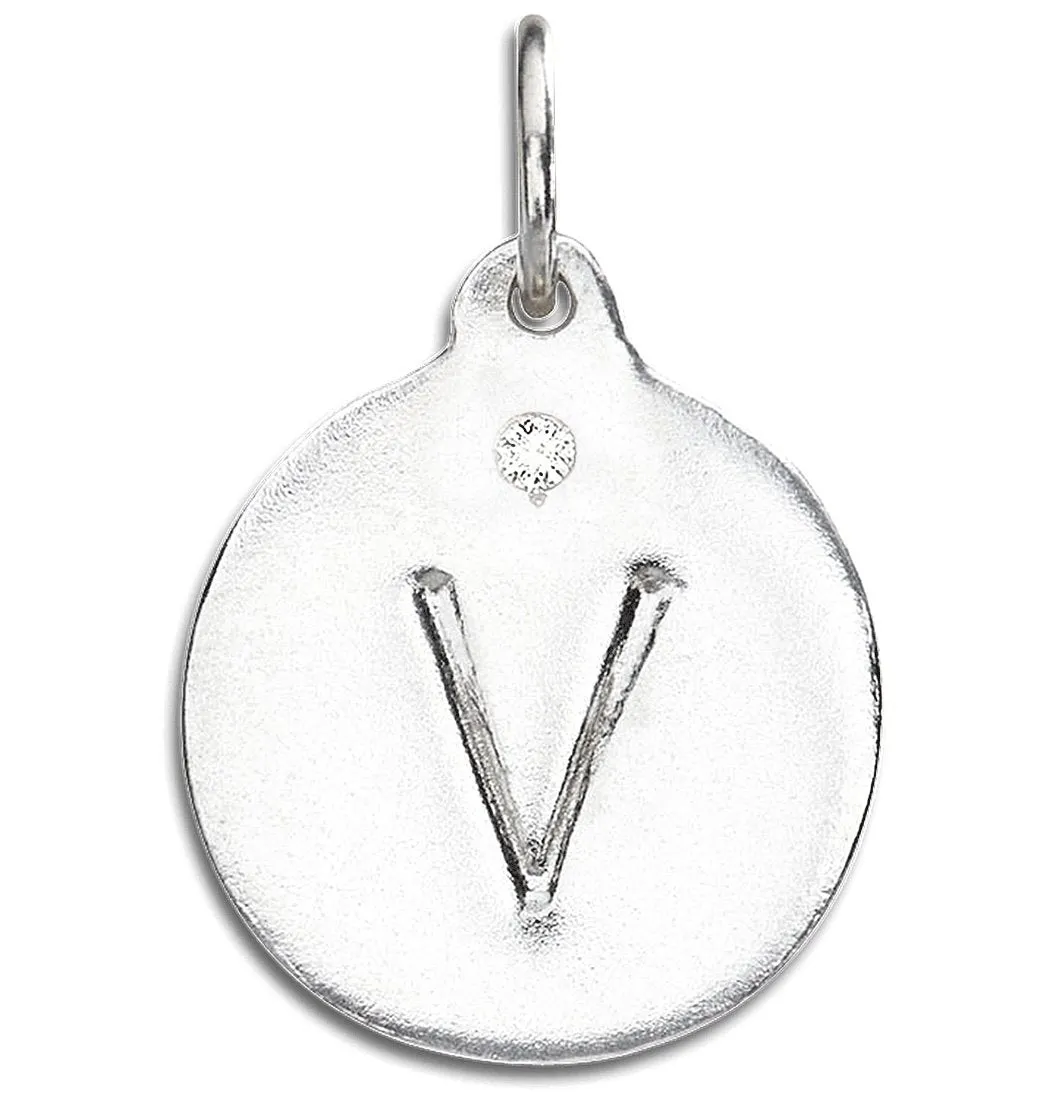 "V" Alphabet Charm With Diamond