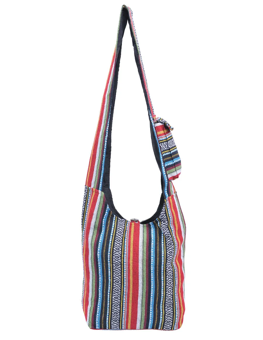 Red Elephant Printed Cotton Hobo Bag