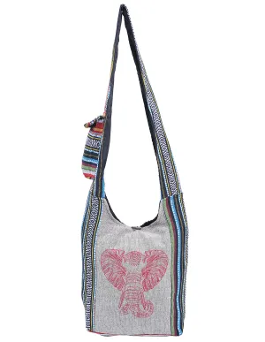 Red Elephant Printed Cotton Hobo Bag