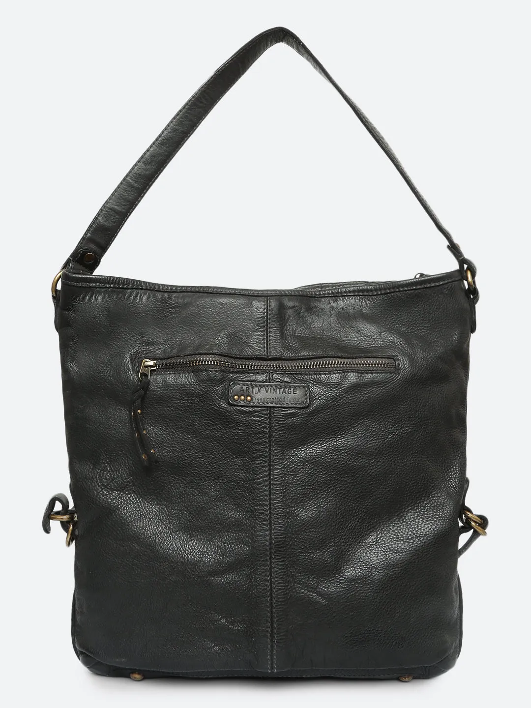 Savio: Black Embellished Hobo Bag In Veg Tan Leather