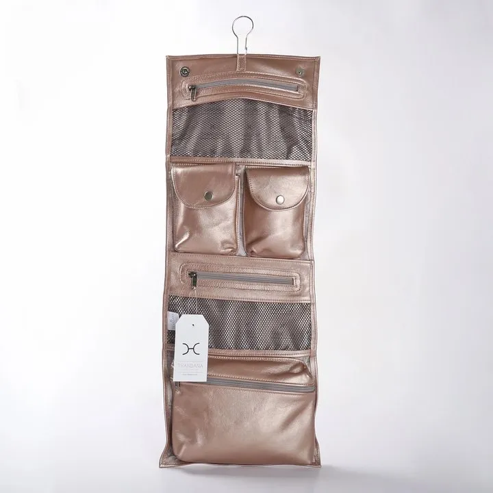 Thandana Roll Up Metallic Leather Toiletry Bag With Hook