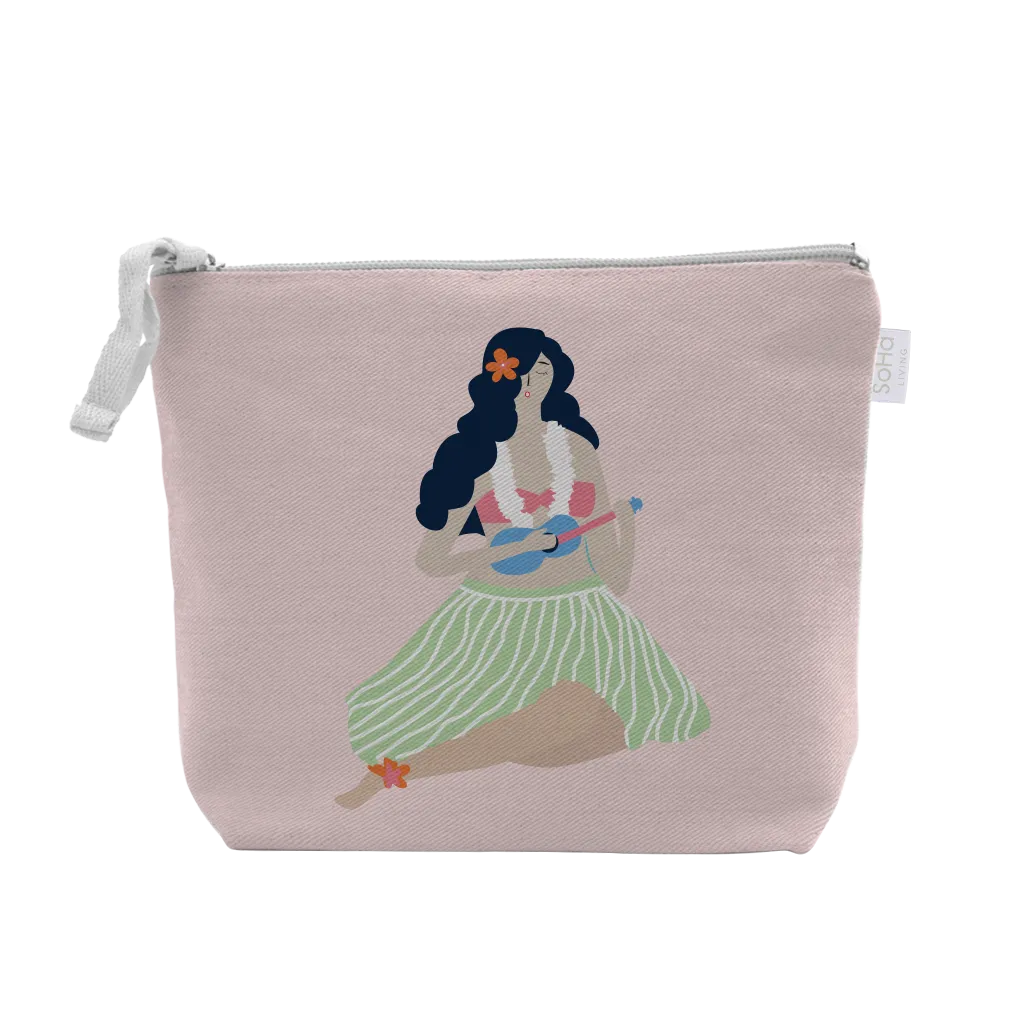 Ukuklele Playing Hula Girl Cosmetic Bag, Large