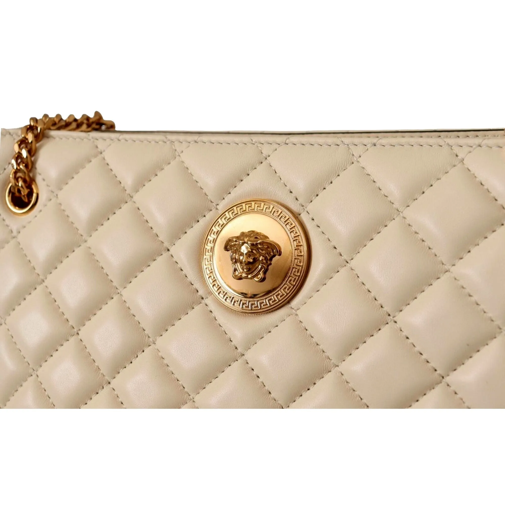 Versace Quilted Ivory La Medusa Chain Strap Tote Bag