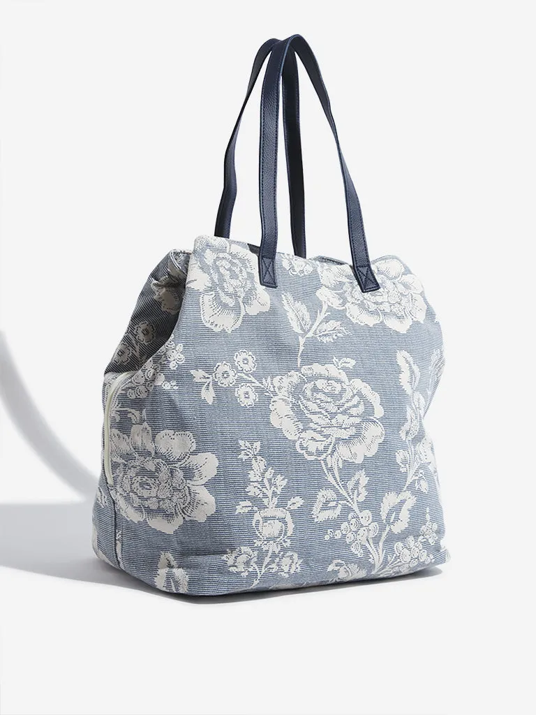 Westside Light Blue Floral Theme Tote Bag