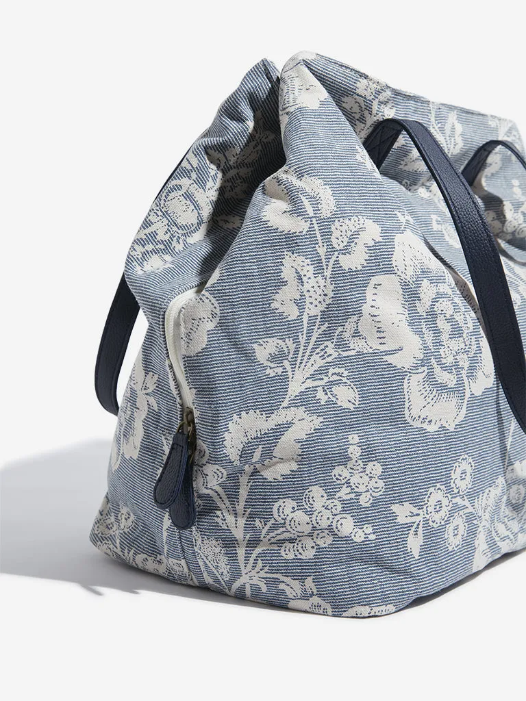 Westside Light Blue Floral Theme Tote Bag