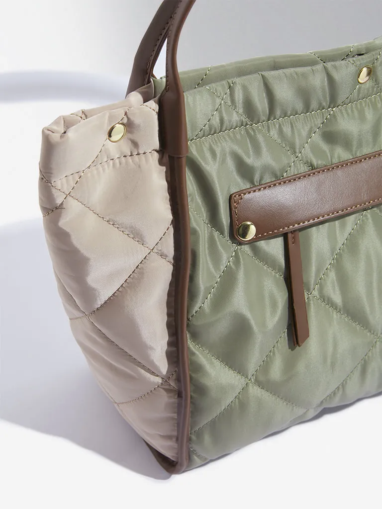 Westside Olive & Beige Quilted Design Tote Bag