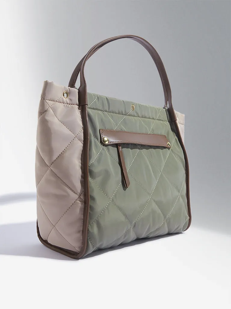 Westside Olive & Beige Quilted Design Tote Bag