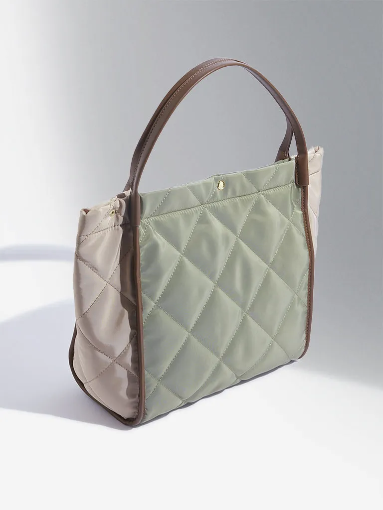 Westside Olive & Beige Quilted Design Tote Bag