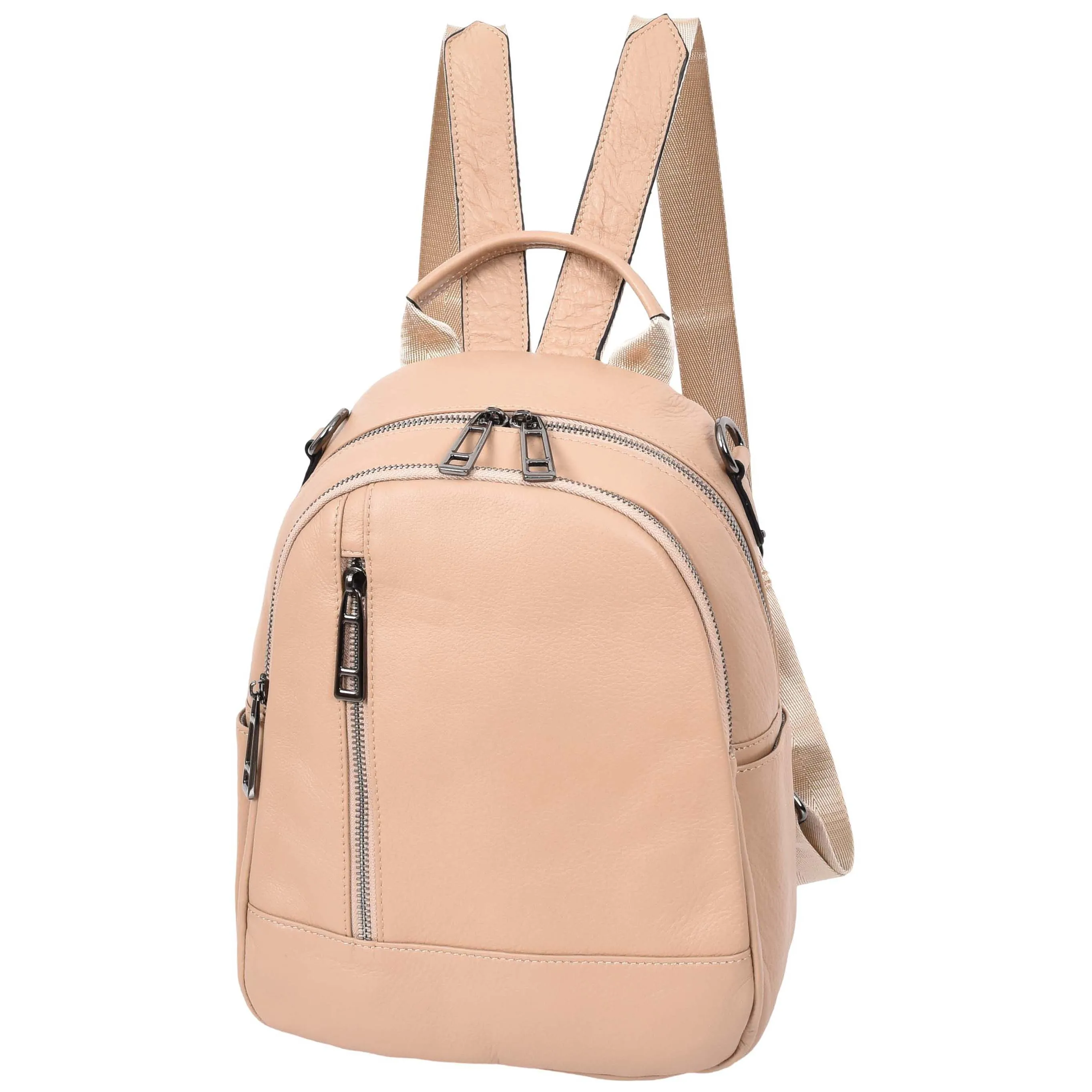 Womens Real Leather Backpack Multi-Zip Pockets Shoulder Bag Rucksack A665 Rose