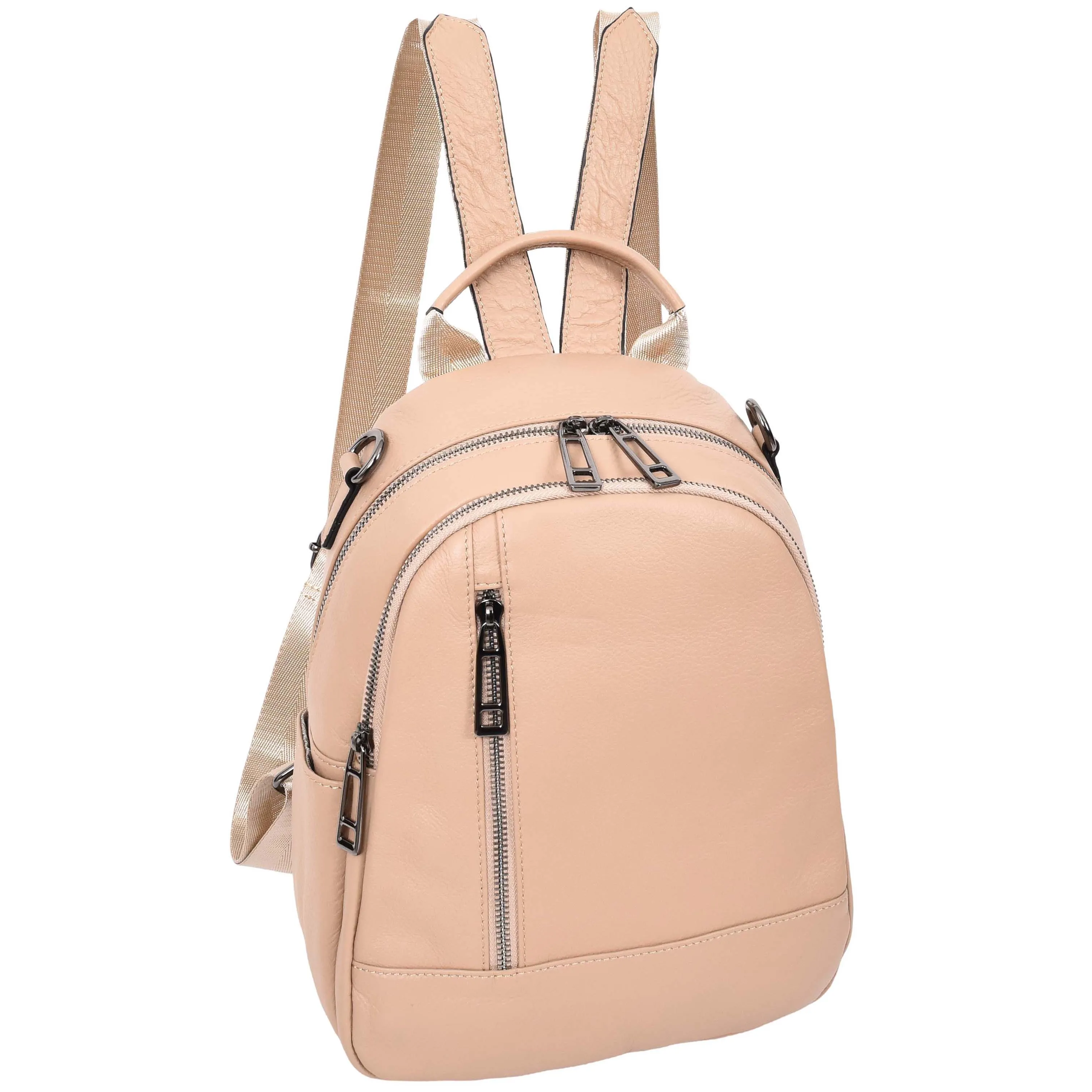 Womens Real Leather Backpack Multi-Zip Pockets Shoulder Bag Rucksack A665 Rose