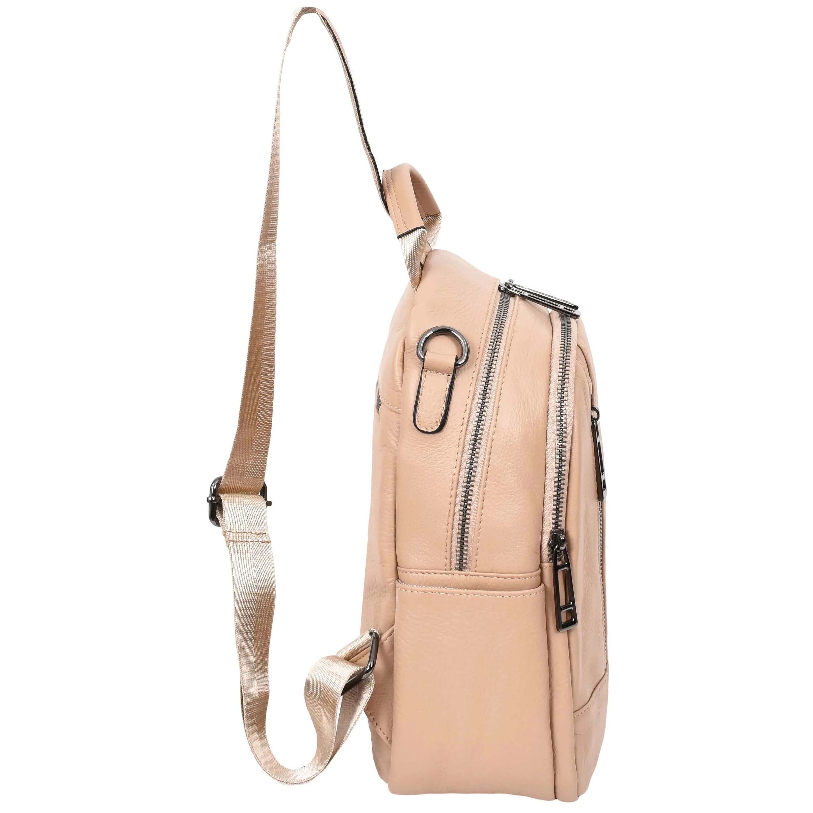 Womens Real Leather Backpack Multi-Zip Pockets Shoulder Bag Rucksack A665 Rose