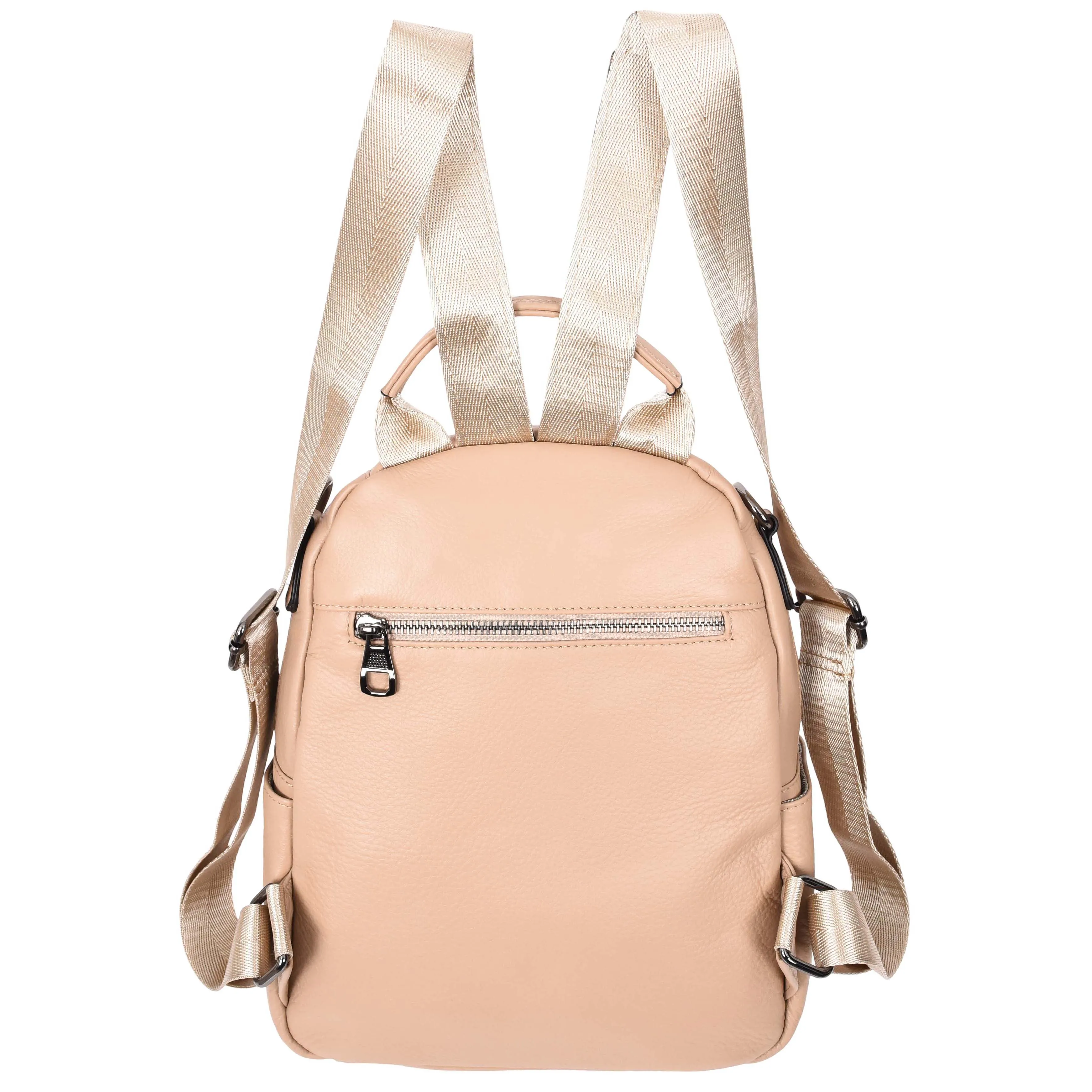 Womens Real Leather Backpack Multi-Zip Pockets Shoulder Bag Rucksack A665 Rose